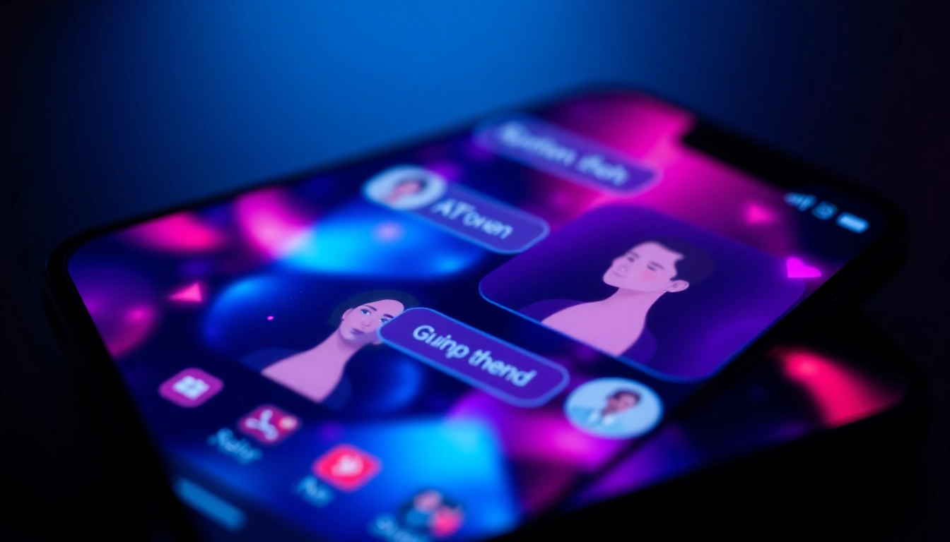 AI girlfriend app interface showing a vivid, engaging chat with a virtual partner, emphasizing realistic interactions and personal customization for user immersion.