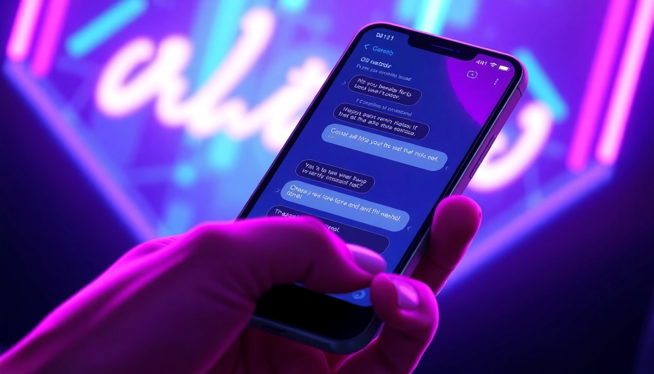 Smartphone displaying an unfiltered AI chat interface with neon accents and suggestive content.